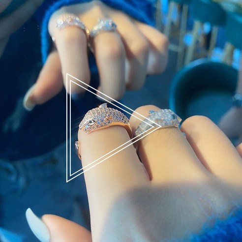 새로운 치타 머리 모양 디자인 지르콘 금속 반지 여는 조정 가능한 손가락 반지 여성을위한 펑크 패션 쥬얼리 선물YJStore