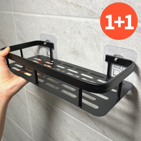오어브랜드 클린&깔끔 무타공 욕실선반 2개, 일자형 블랙