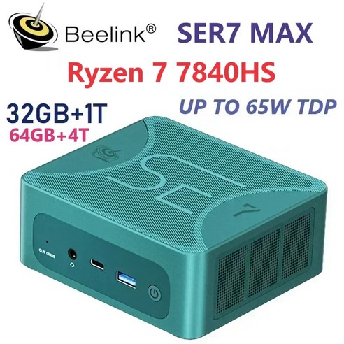 미니PC 가정용 비링크 Beelink 미니 PC 사무실 책상 게임용 컴퓨터 SER7 MAX Ryzen 7 7840HS 윈도우 11 프로 WIFI6 BT5.2 SODIMM DDR5, CHINA, Random Color + 미국, DDR5 32GB 500GB