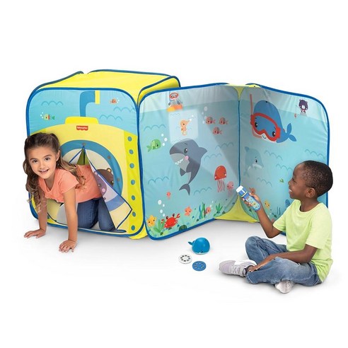 Fisher-Price 아동용 잠수함 어드벤처 플레이 텐트 프로젝터 및 보너스 고래 장난감 팝업 텐트 어린이 놀이 텐트 플레이하우스 실내 실외 놀이방 또는 공원용 - 남아 여아