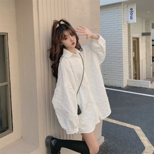 여성 플리츠 주름 블라우스 셔츠 카라 루즈핏 캐주얼 여름