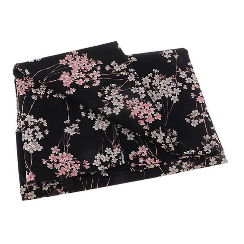 GHSHOP 매화 벚꽃 일본 기모노 코튼 원단 DIY 봉제 공예, 블랙