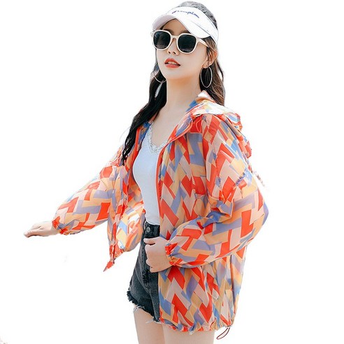 ROYALBELLE 여성 여름 초경량 배색 바람막이 자외선차단 긴팔 외투 상의 데일리룩 Y040310