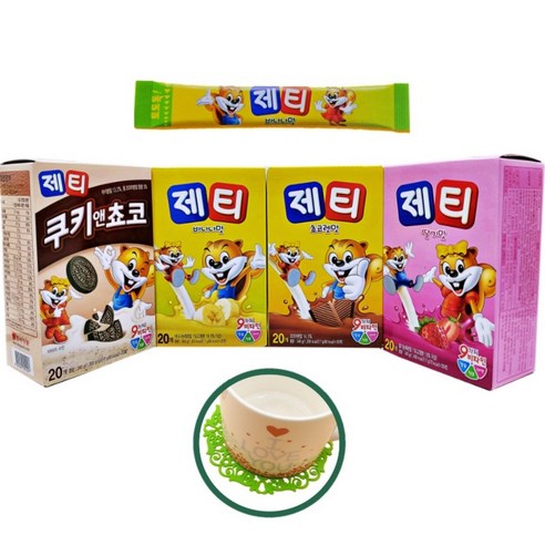 제티 스틱 초코렛맛20T+딸기맛20T+바나나맛20T+쿠키앤초코20T +사은품(컵받침), 1개, 1개