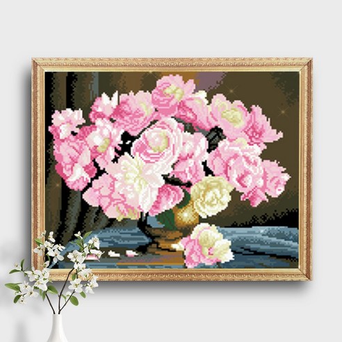 오늘의오브제 DIY 보석십자수 캔버스형 50x40cm, 1개, B1_23_분홍빛 연가1