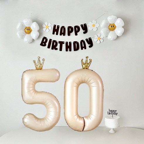 연지마켓 환갑이벤트 데이지 숫자 풍선 환갑 칠순 생일 파티 용품 세트, 1세트, 베이지50