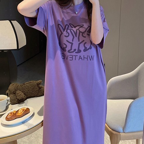 데일로엔 여성 프린팅 홈웨어 잠옷 반팔 원피스