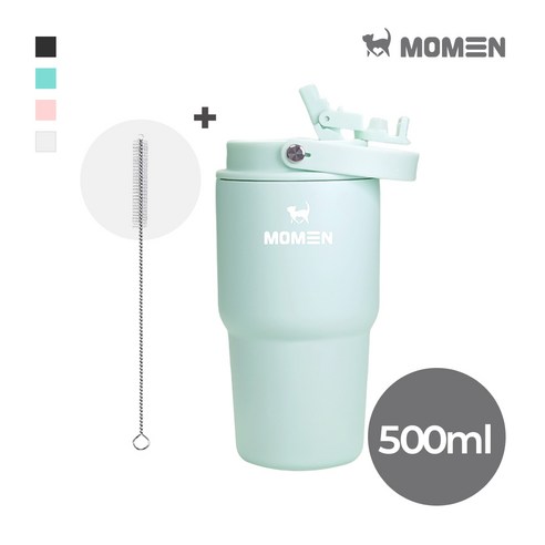 모멘 스트로우 텀블러 500ml 800ml 빨대텀블러 빨대내장형뚜껑 보온 보냉 이중진공, 민트, 1개