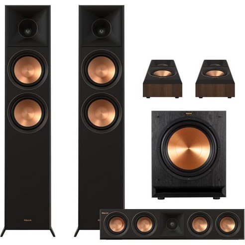 Klipsch 레퍼런스 프리미어 RP-6000F II 5.1 홈 시어터 시스템 더 큰 90° x 하이브리드 트랙트릭스 혼 6인치 세라믹 금속 우퍼 호두색 음악 영화 게임용 12