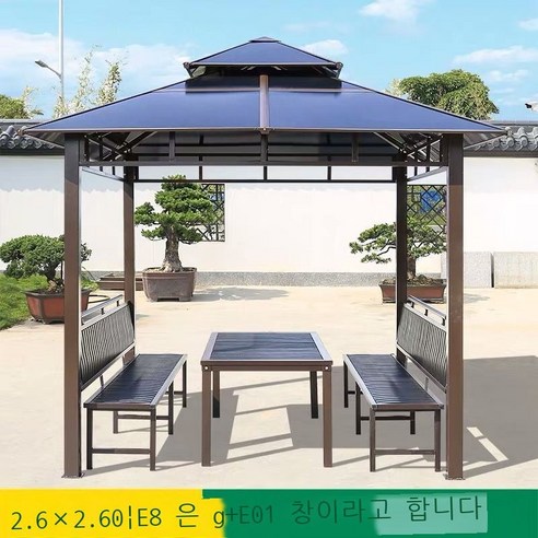 Fuhe 야외 정자 사각정자 PC 햇빛판 오두막 농가락 텐트 별장 정원 사주정 농장막 .x.미터 사주정, 2.6x2.6미터 사주정+양면좌리+탁자