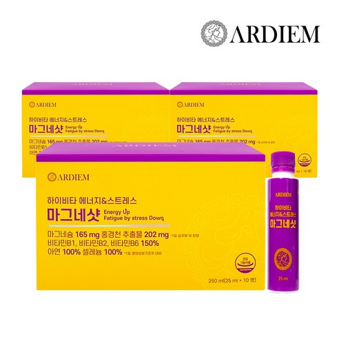 아르디엠 하이비타 에너지&스트레스 마그네샷 액상 글루콘산 마그네슘 10p, 3박스, 250ml