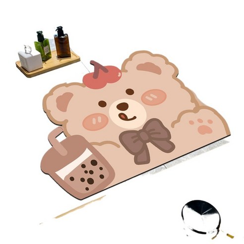 사치 규조 진흙 깔개 만화 욕실 흡수속 건조 미끄럼 방지 깔개 화장실 발판 입구, 연갈색곰