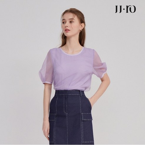 JJ지고트 깅엄 체크 오간자 블라우스 GM5M0BLT2