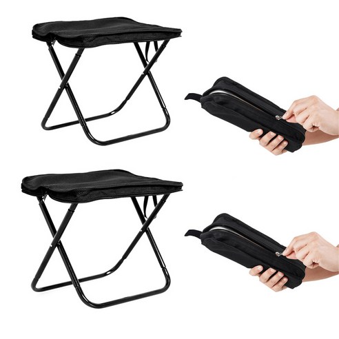 laderive휴대용 접의자 2개 아웃도어 낚시 의자 초경량 캠핑 접의자, 블랙 × 2개