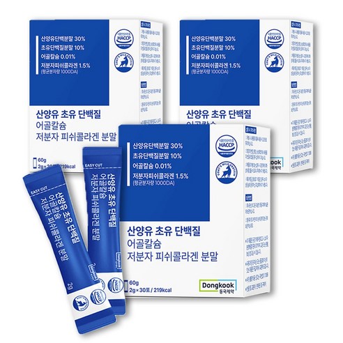   동국제약 산양유 초유 단백질 저분자 피쉬콜라겐 분말 간편 분말스틱 개별포장, 60g, 3box