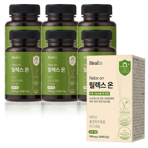 힐린 릴렉스온 스트레스 긴장완화 L 테아닌 4중 케어 영양제, 30정, 6개