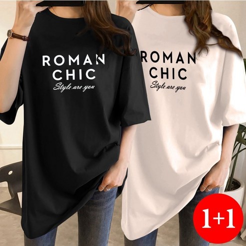 [1+1] 스타일아유 여성 프린팅 ROMAN CHIC 오버핏 반팔 티셔츠 반팔박시 티셔츠[AYG6TS352A]