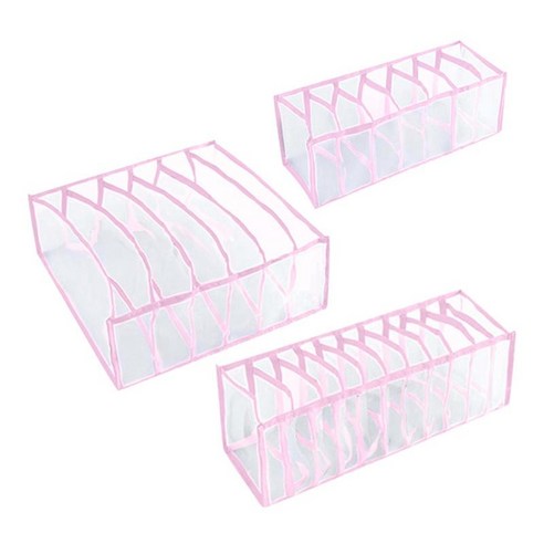접이식 속옷 주최자 팬티 브래지어 서랍 보관함, 3pcs 핑크, 12x32x12cm, 나일론