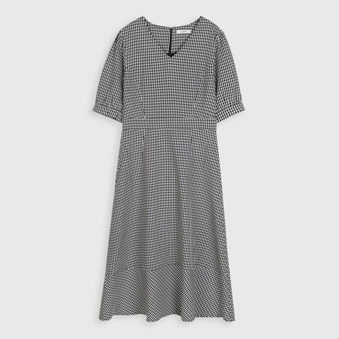 클라비스 V넥 프린트 체크 원피스