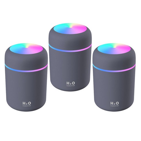 3x USB 에센셜 오일 디퓨저 휴대용 미니 가습기 자동 차단, 78x119mm, 회색, ABS