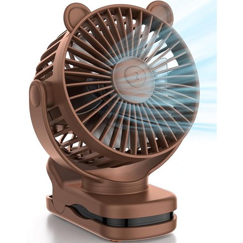 KIDEE Portable Clip on Fan Small Desk Fan Battery Operated 360° Rotation Utral Quiet 3 Speed M, Brown