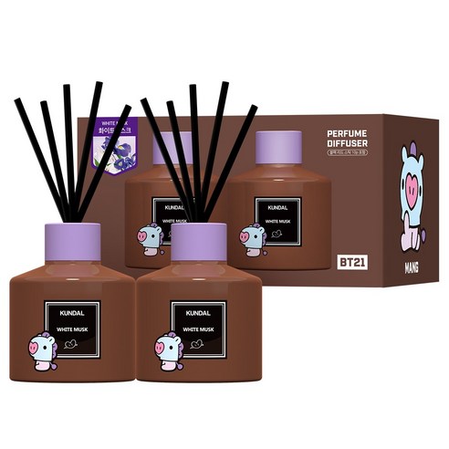 쿤달 BT21 퍼퓸 디퓨저 200ml x 2p + 섬유스틱 10p, 1개, 화이트머스크향