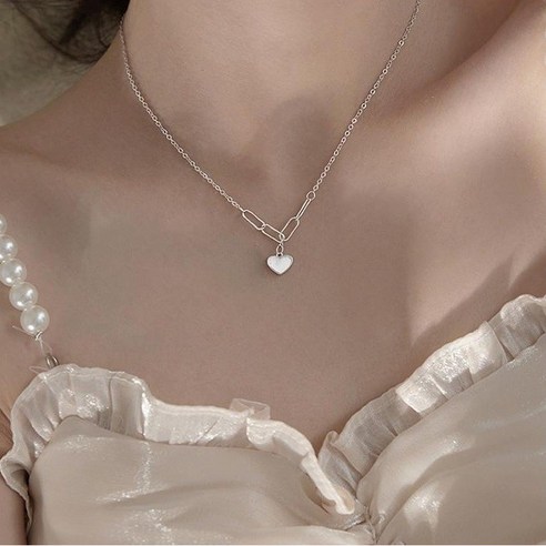 ZNS027c 하트 팬던트 클립 체인 포인트 목걸이 실버925도금 여성 패션 악세사리