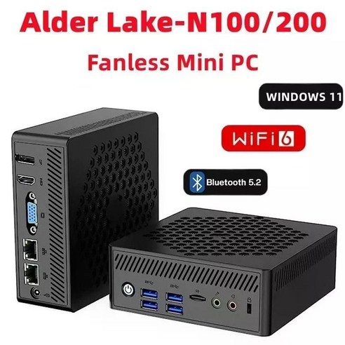 팬리스 미니 PC Alder Lake-N100 200 최대 3.4GHz 미니 컴퓨터 Windows 11 Pro DDR4 NVMe SSD 4K 트리, 01 Alder Lake-N100_03 UK, 02 8GB 256GB NVME