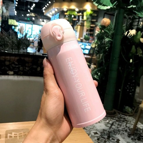 304 스테인레스 스틸 보온병 컵 남성과 여성 물 컵 한국어 버전 간단한 기능 컵 휴대용 대용량 차 컵, 350ml 핑크 엔조이, {"패션의류/잡화 사이즈":"싱글 컵"}