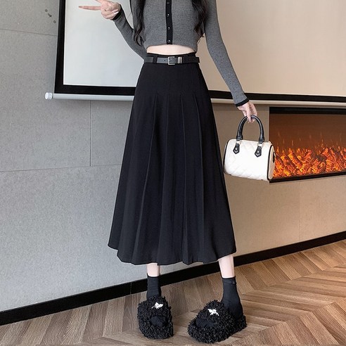 투니스 여성 플리츠 하이 웨이스트 A라인 롱 스커트