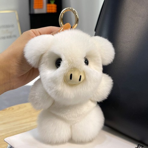 [귀여운 돼지] 진달 토끼털 자동차 열쇠고리 액세서리 벨벳 피규어 백팩 액세서리 생일 선물