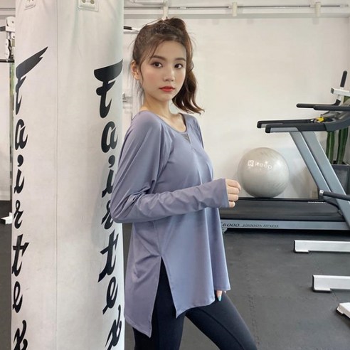 아이엠몽 스트랩 라운드넥 요가 필라테스 루즈핏 긴팔 티셔츠