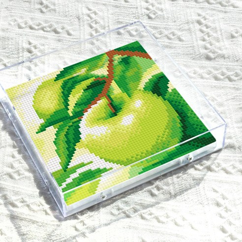 블링블링 인테리어 액자형 보석십자수 (AB+원형) 17x17cm 소품 소형 아크릴, BLAF-052 (사과), 1개