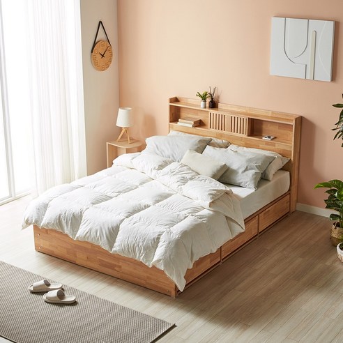 편안함, 수납 공간, 스타일을 겸비한 동서가구 이즈 우든 LED 원목 수납 침대