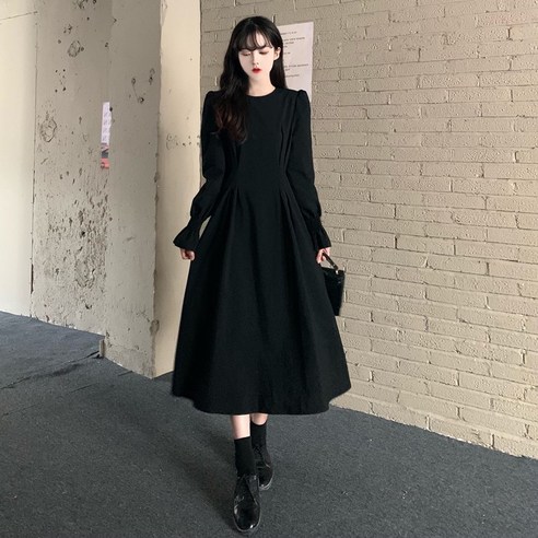 빅 사이즈 슬림 원피스 여성 봄 체크 나시 투피스 긴팔 시크 조거 스커트