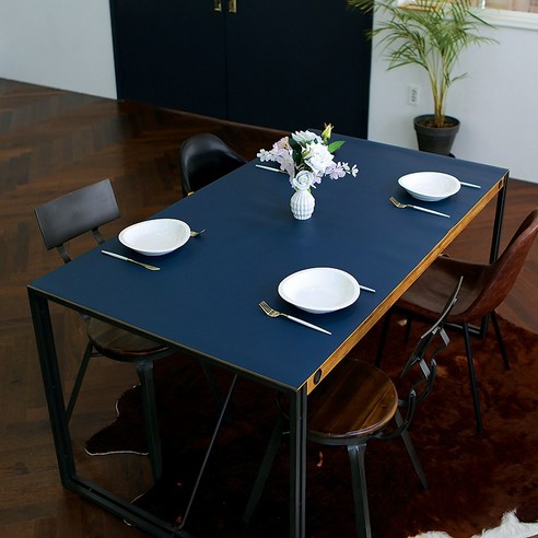 케이홈 방수 양면 가죽 식탁보 테이블보, 네이비/옐로우, 60x60cm