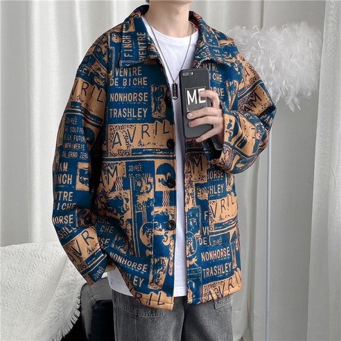 KORELAN 아메리칸 빈티지 거리풍 프린트 모직 재킷