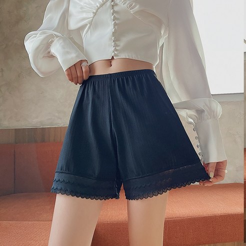 DFMEI 레이스 느슨한 안전 바지 여성 안티 노출 실크 얇은 반바지 컬링 여름 레깅스