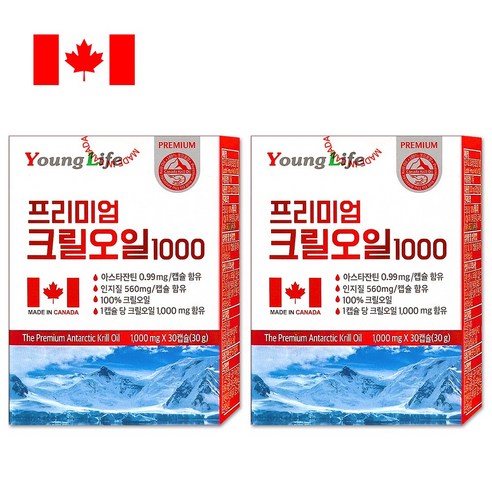 캐나다 크릴오일 인지질 56 남극 크릴새우 1000mg, 2개, 30정