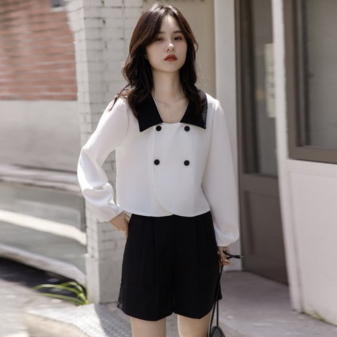 DFMEI 프랑스어 스타일 세련된 더블 브레스트 짧은 코트 여성 봄 가을 얇은 디자인 틈새 빈티지 긴팔 셔츠
