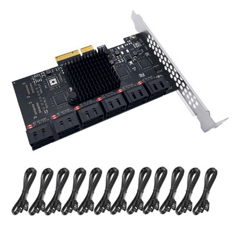 PCIe SATA 카드 12 포트 6GB SATA 3.0 케이블 PCIE to SATA 컨트롤러 확장 카드 SATA 3.0 장치 지원, 보여진 바와 같이, 하나