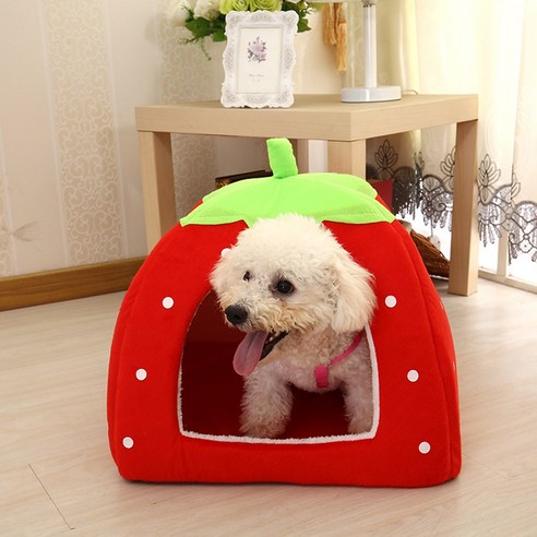 강아지 고양이 햄스터 사계절 숨숨집 소형 반려동물 펫 소프트 쿠션하우스, 1개, 딸기집 레드