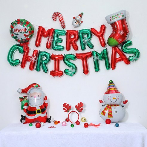 [피앤비유니티]크리스마스풍선세트 모음, 1세트, B04)크마세트-자모풍선(머리띠포함) 산타&눈사람