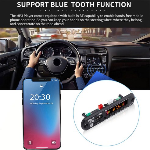블루투스 디코더 5 0 차량용 MP3 플레이어 WMA 보드 오디오 모듈 USB TF AUX FM 라디오 모듈 12V 24V 차량용 오디오 플레이어 6V 24V, 1개
