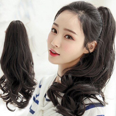 가발위드 긴머리 웨이브 부분가발 집게가발 포니테일 스위피, 1개, 네츄럴블랙