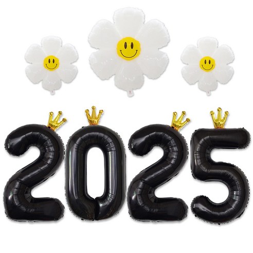 [해피쏘굿] 2025 숫자 풍선 세트, 1세트, 블랙왕관숫자+데이지세트