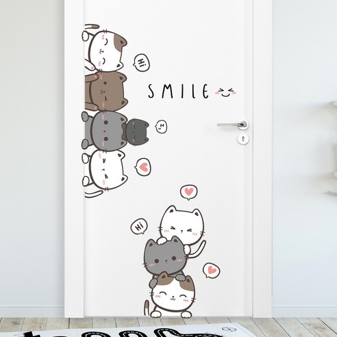 귀여운 고양이 도어 꾸미기 스티커 시트지, 스마일 고양이
