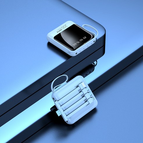 PYHO LED 디지털 디스플레이 미니 대용량 보조배터리 20000mAh 자체 4선, 화이트, 89x79x26mm