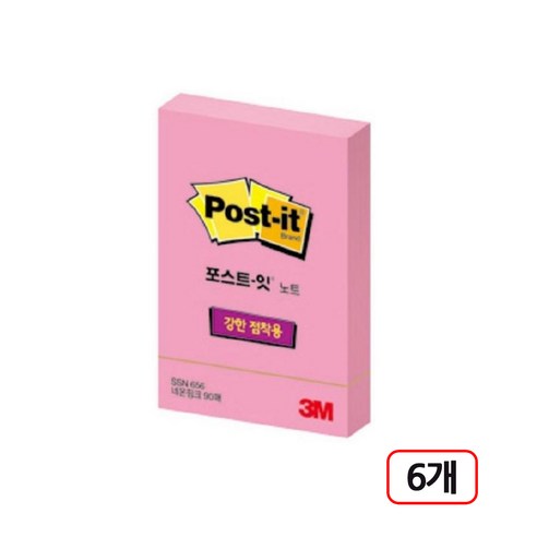 3M포스트잇 )강한점착용 (656-SSN) 6개입, 네온핑크