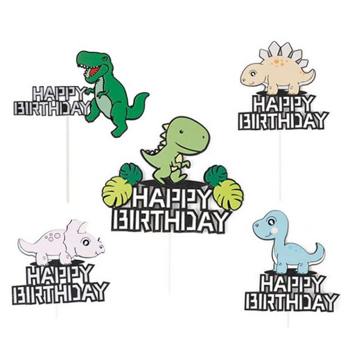 은꽃밴드 공룡케이크픽 공룡케이크토퍼 남아생일파티풍선, (5P세트)공룡케이크토퍼:19번~23번